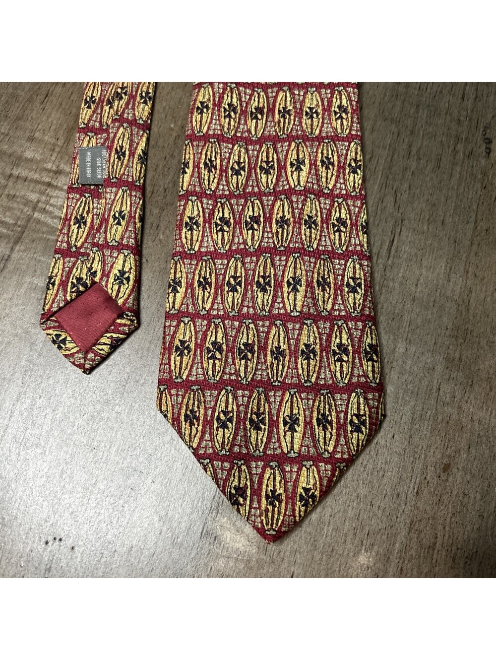 Corneliani Red Gold Geometric Silk Tie Made in Italy Luxury